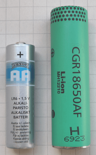 Common AA battery and the 18650 lithium ion battery